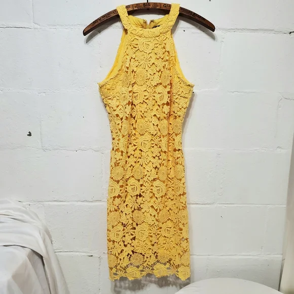 Lulus | Dresses | Lulus Love Poem Canary Yellow Lace Overlay Sleeveless  Mini Dress Sz Sm F98 | Poshmark